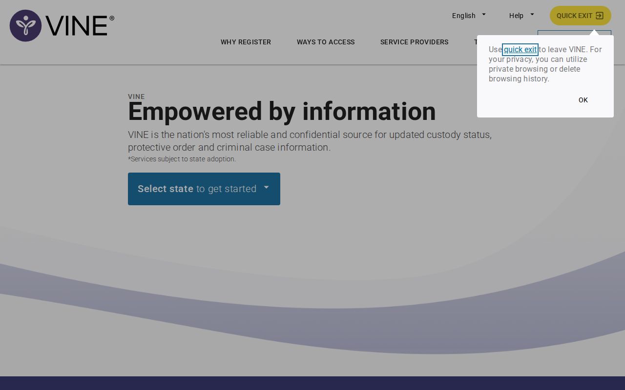 VINELink state selection and Iowa custody search interface