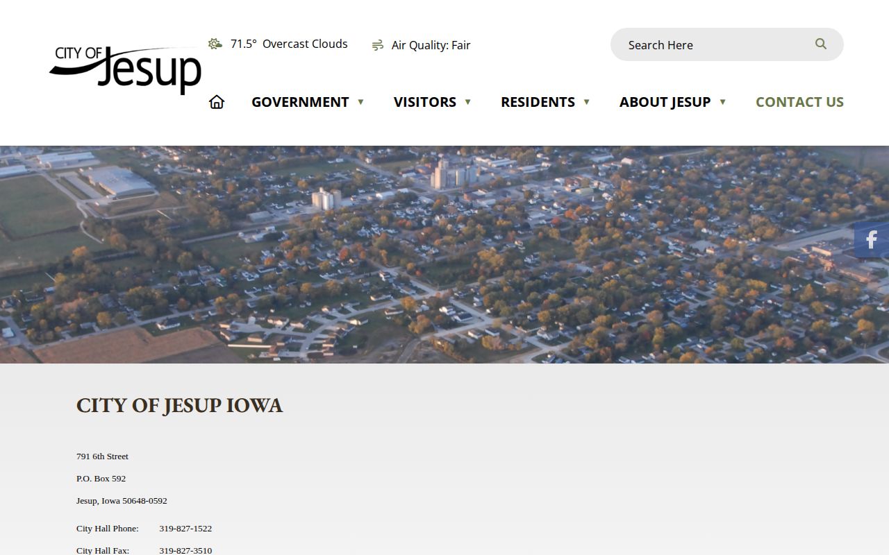Jesup city contact page with City Hall and police records routing information