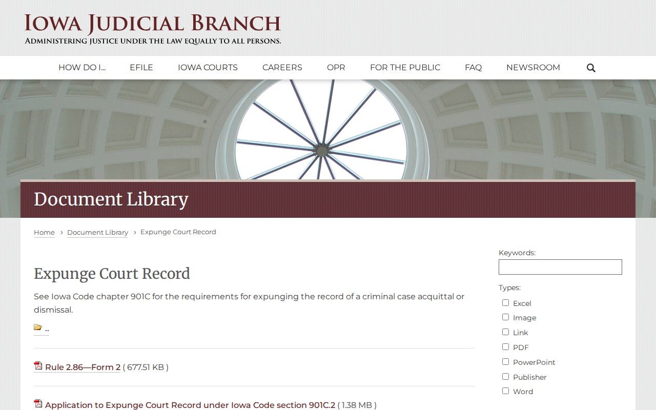 Iowa court Buchanan County arrest expungement forms